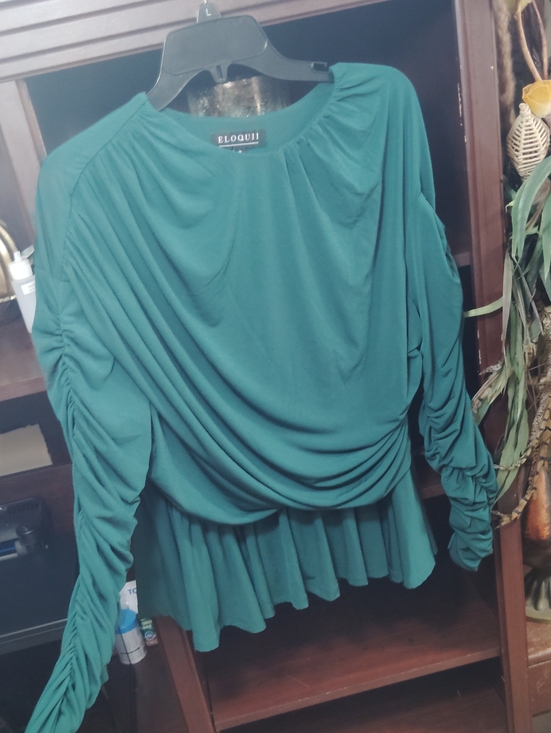 Eloquii Tops - Eloquii Teal Ruched Peplum Long-Sleeve Top